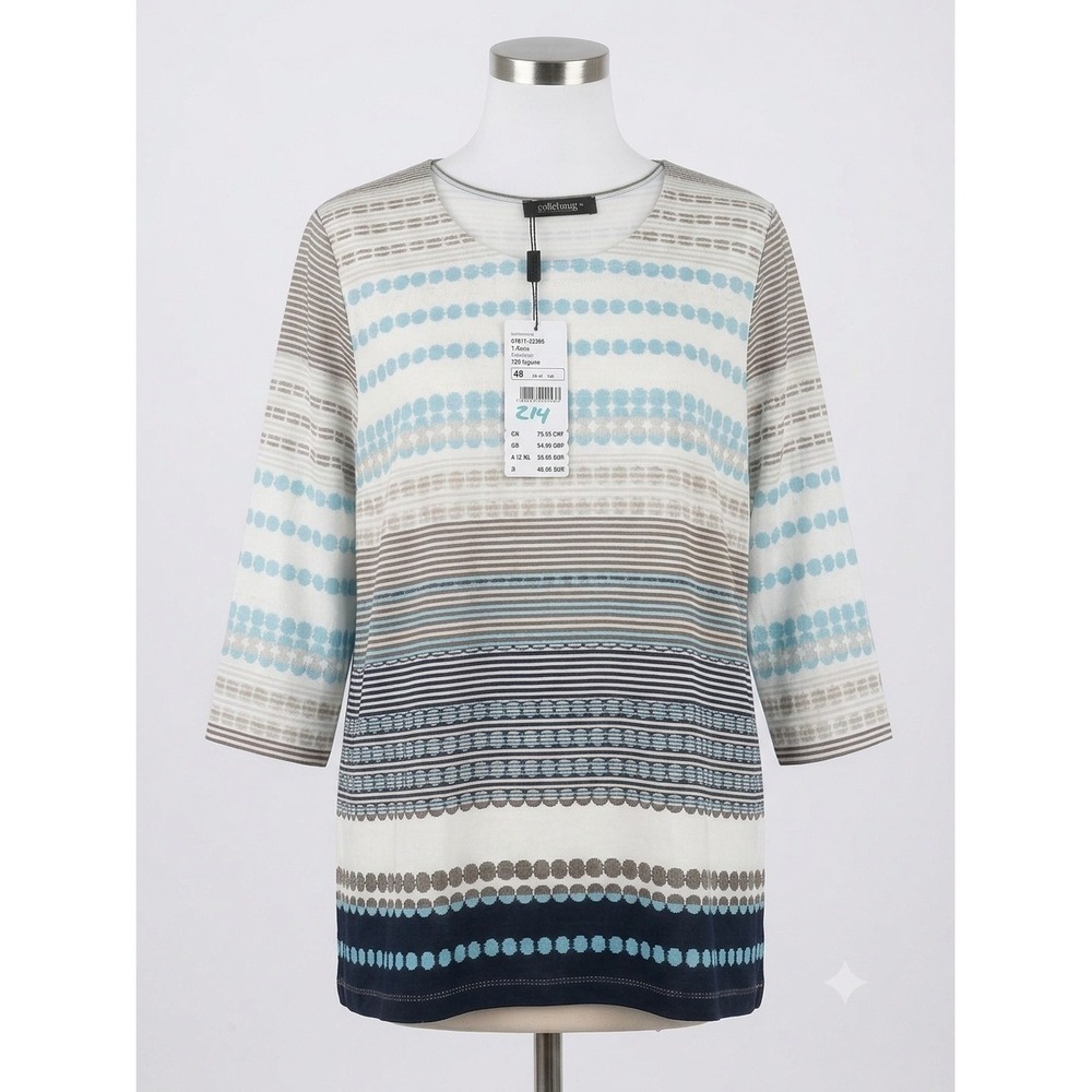 Golle Haug Collection Women Blue Striped Dot 3/4 Sleeve Top 01811-23295 NWT 48